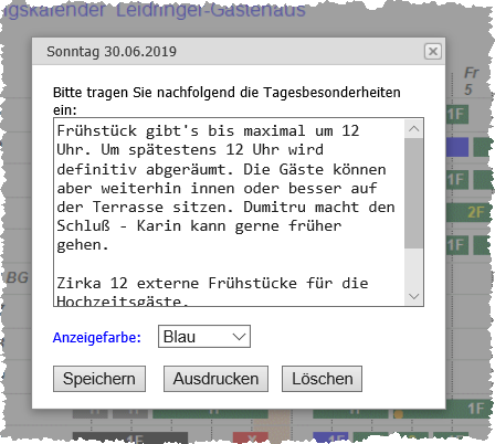 Hotelsoftware Belegungsplan Pop-Up