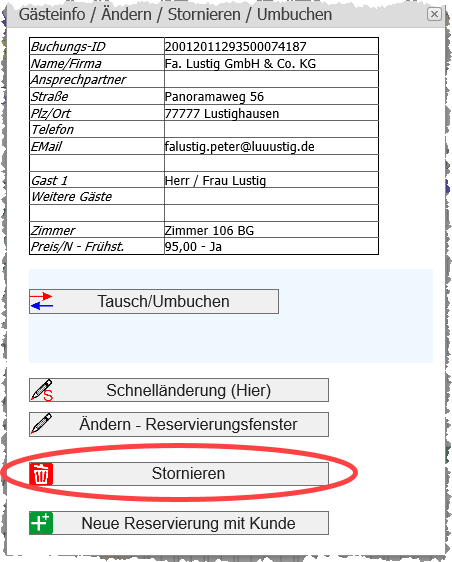 Hotelsoftware Belegungskalender Ändern