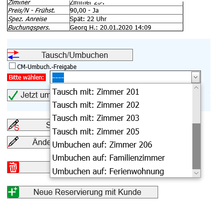 Hotelsoftware Belegungskalender umbuchen