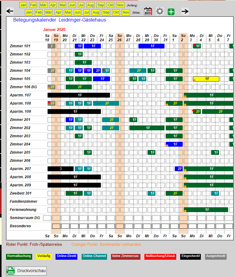 Hotelsoftware Belegungskalender