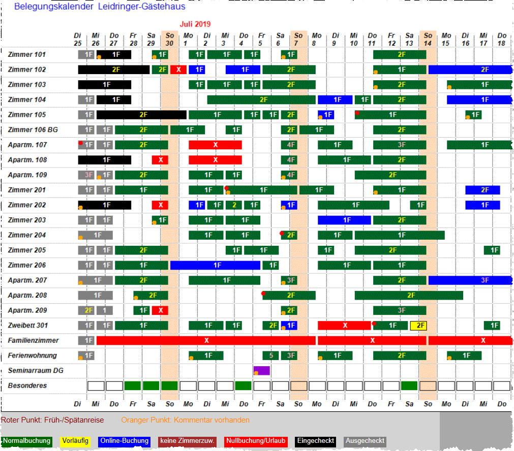 Hotelsoftware Belegungsplan A3