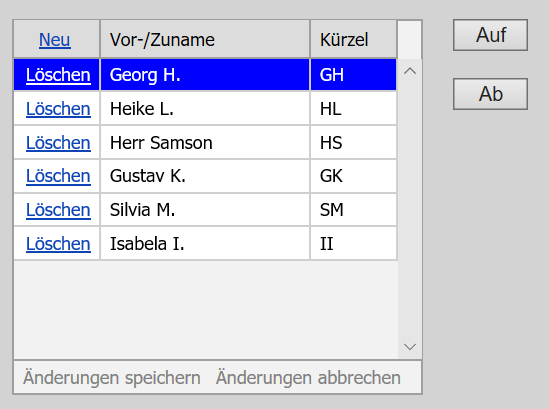 Einstellungen Personalnamen