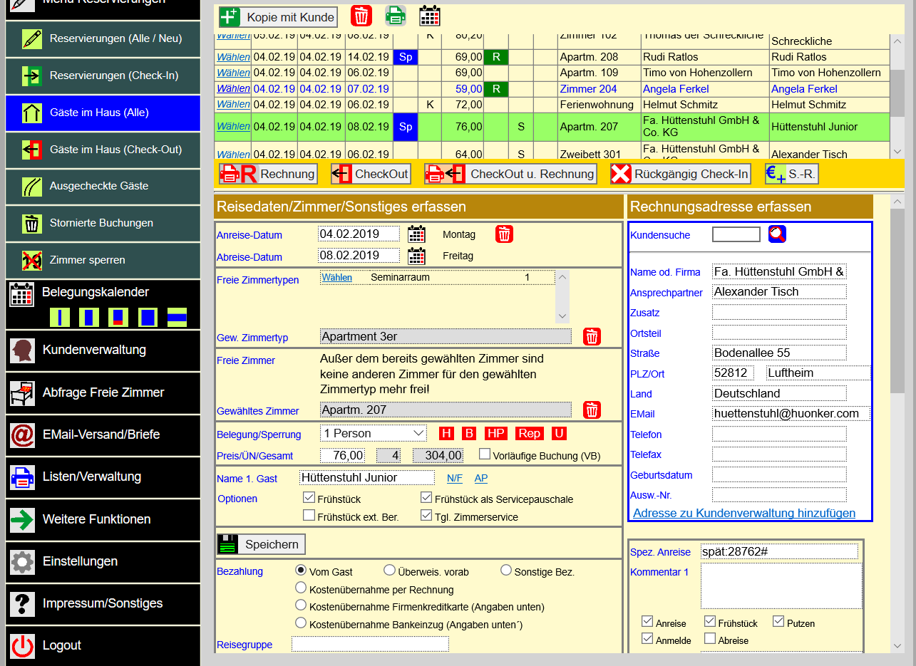 Hotelsoftware Gäste im Haus