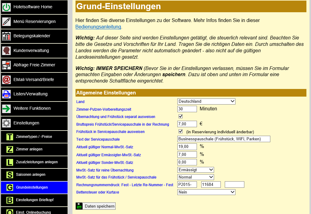Hotelsoftware Grundeinstellungen