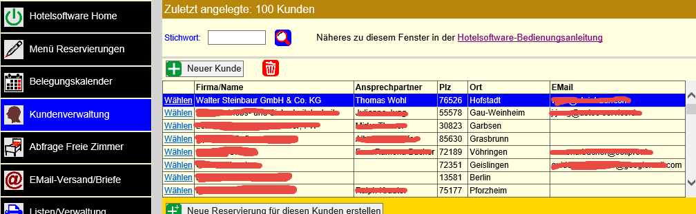 Hotelsoftware Kundenverwaltung 1