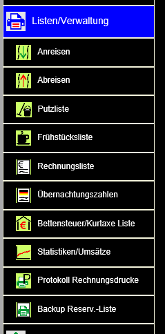 Hotelsoftware Menue Listen
