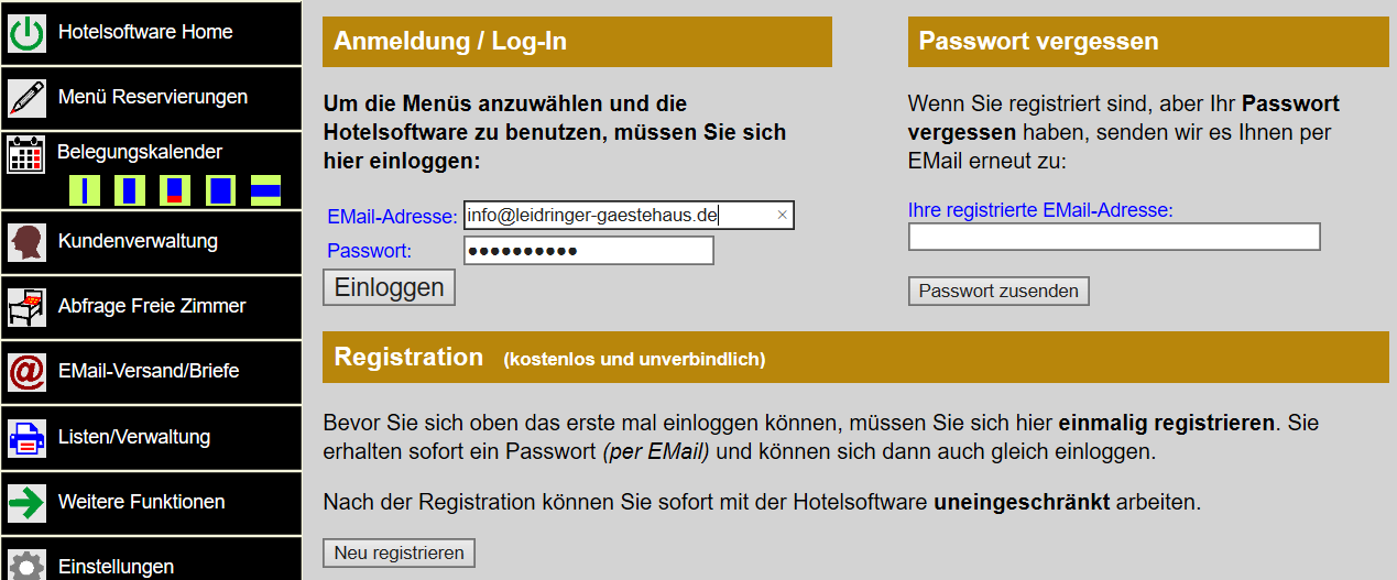 Hotelsoftware Log-In
