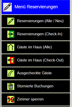 Hotelsoftware Menü Reservierungen