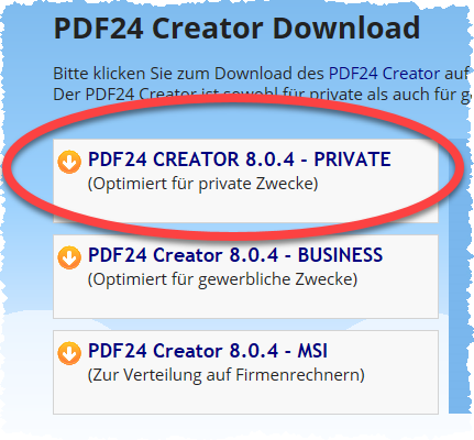 PDF24 Creator Auswahl