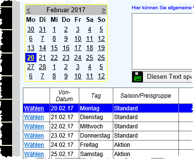 Saisonspreise-Kalender