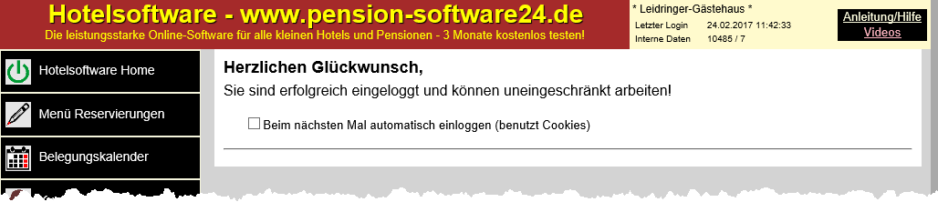 Hotelsoftware Begrüssung