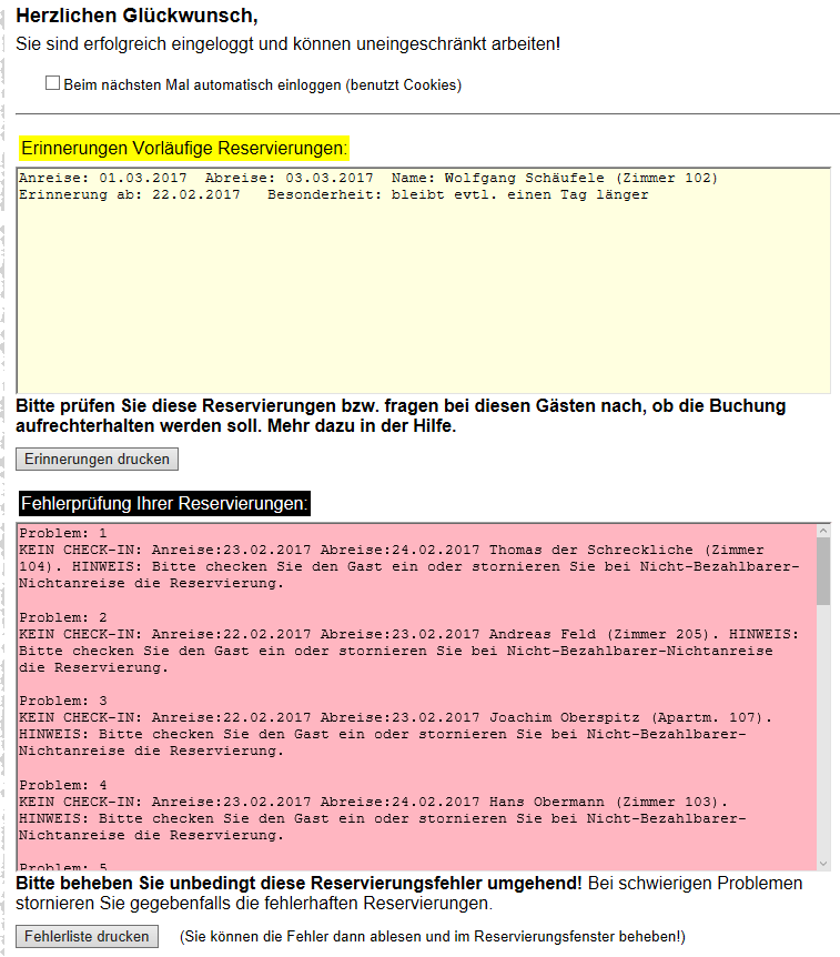 Hotelsoftware Begrüssung