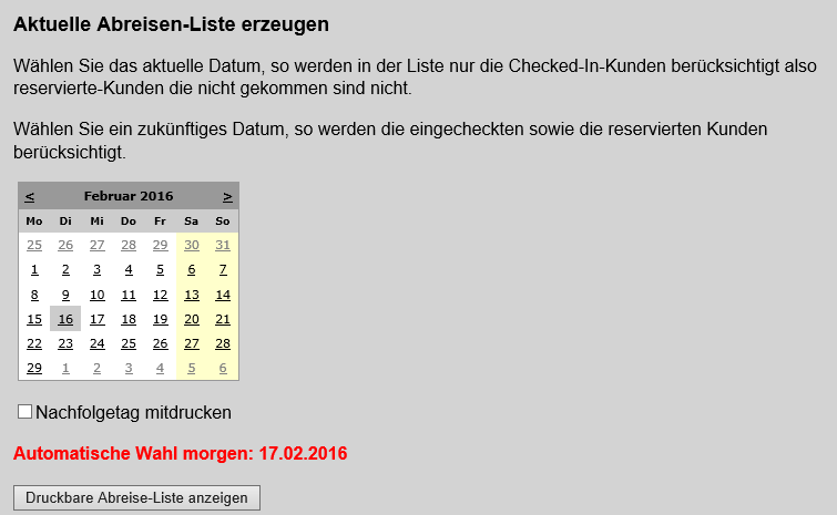 Hotelsoftware Anreiseliste
