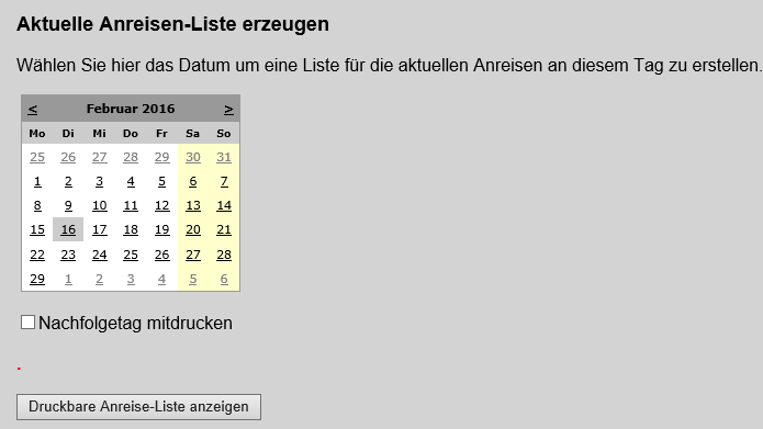Hotelsoftware Anreiseliste