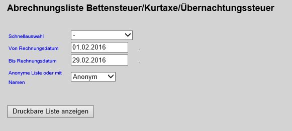 Hotelsoftware Anreiseliste