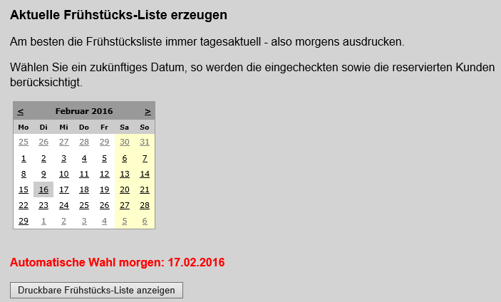 Hotelsoftware Anreiseliste