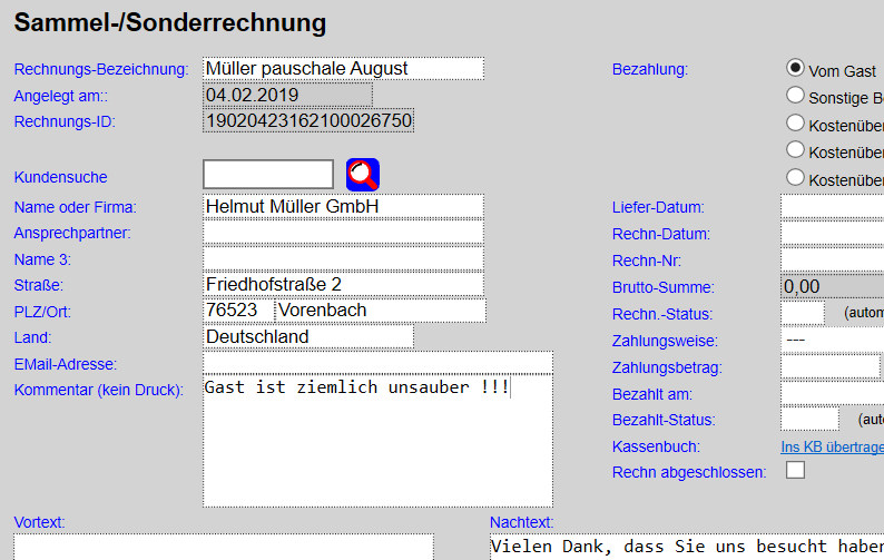 Sammel-/Sonderrechnungen Leer