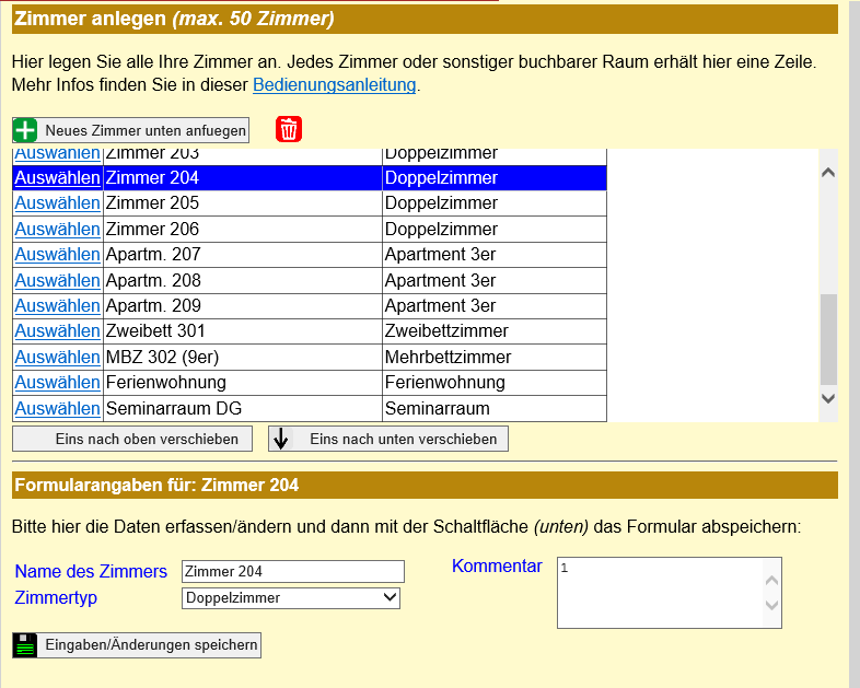 Hotelsoftware Zimmer anlegen